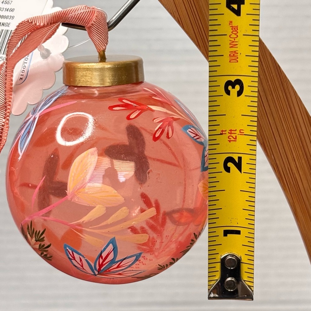 NWT ANTHROPOLOGIE Hand Painted Floral Orange Glass Christmas Holiday Ornament - Picture 9 of 10